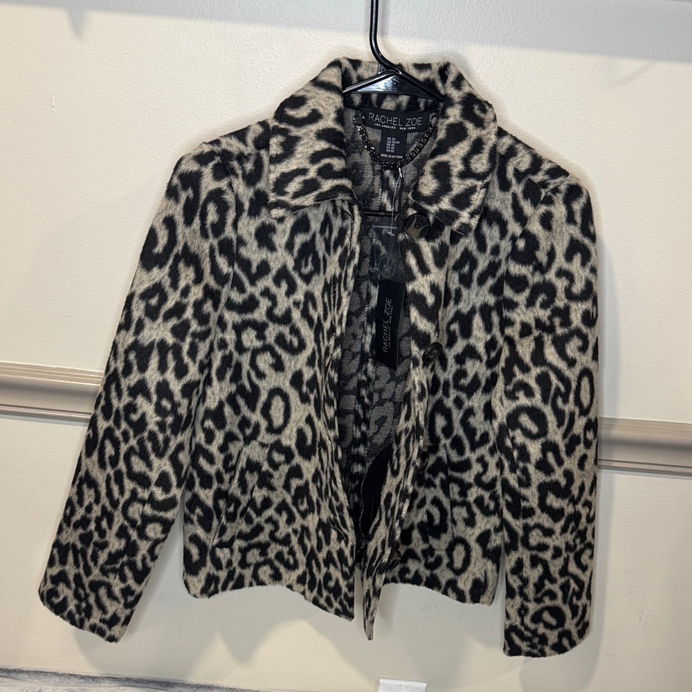 Rachel Zoe NWT Leopard Print Faux Hair Toggle Button Jacket